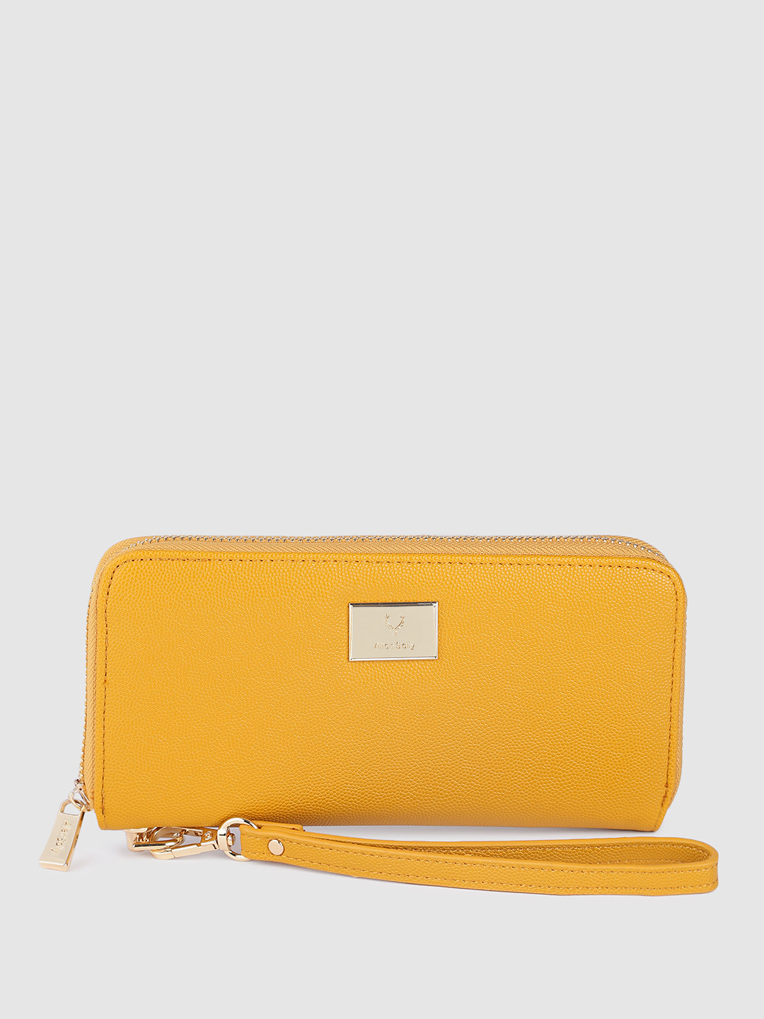 Buy Allen Solly Women Mustard Yellow Textured Zip Around Wallet