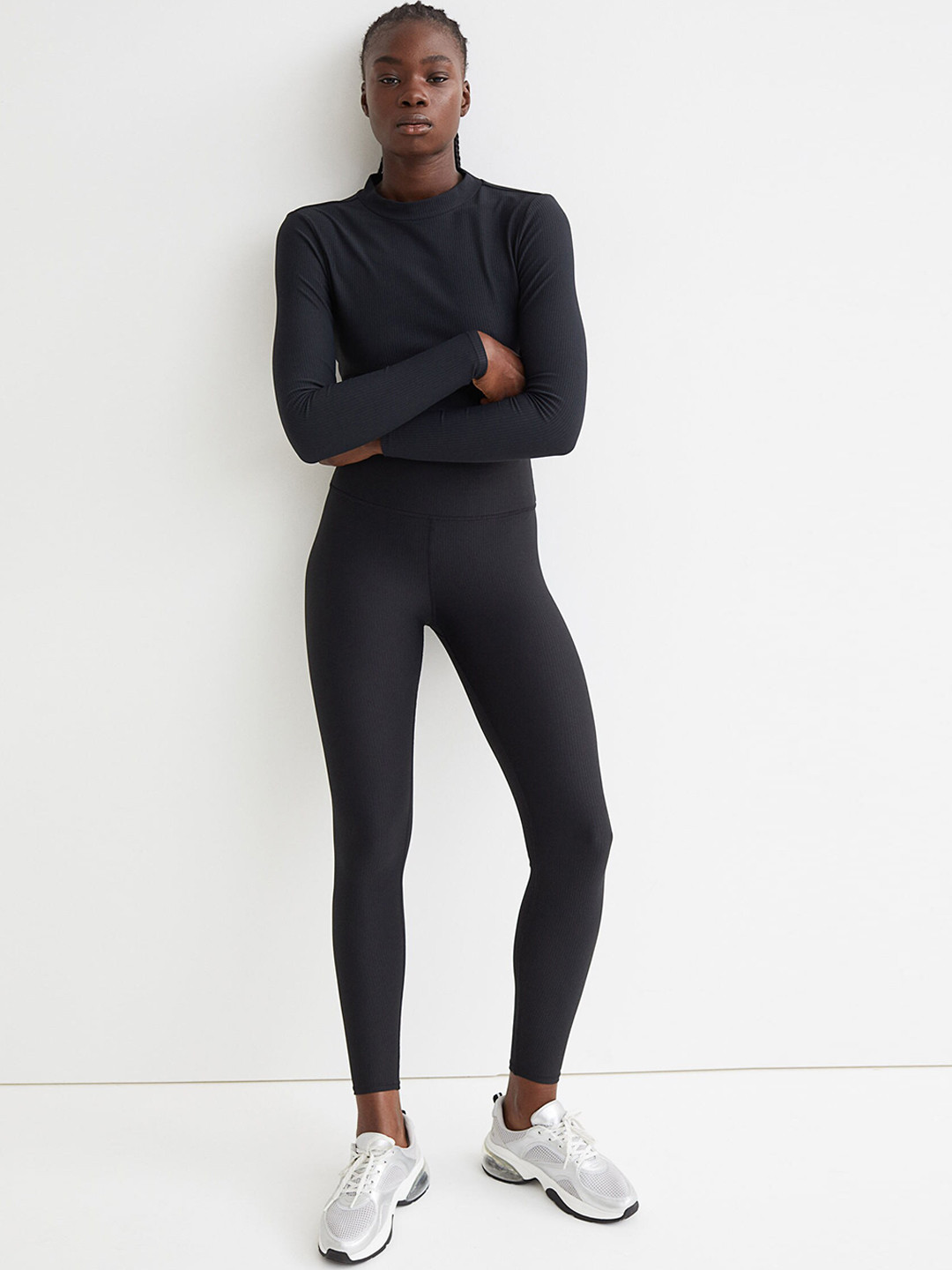 Buy H&M Women Black Ribbed Sports Tights Tights for Women 15515736