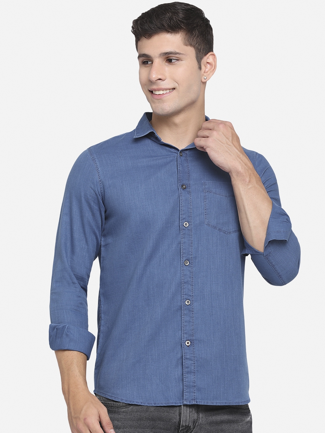 Buy JADE BLUE Men Blue Classic Slim Fit Opaque Pure Cotton Casual Shirt ...