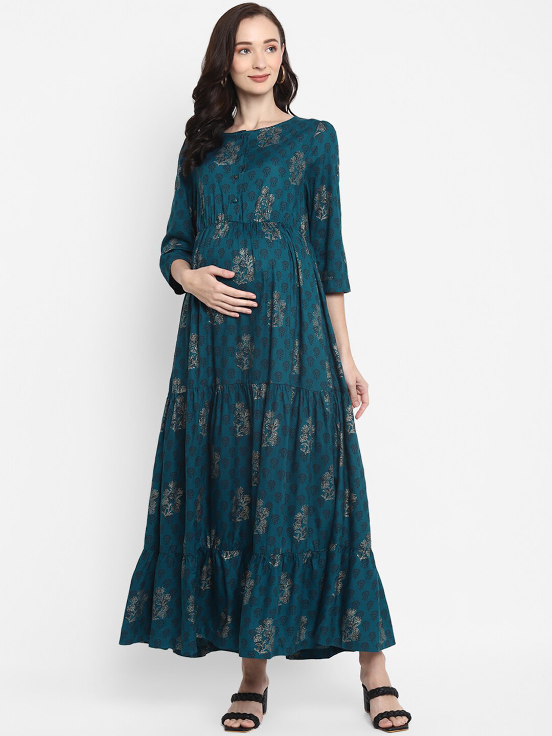 Buy Momsoon Maternity Teal Ethnic Motifs Maternity A Line Maxi Dress