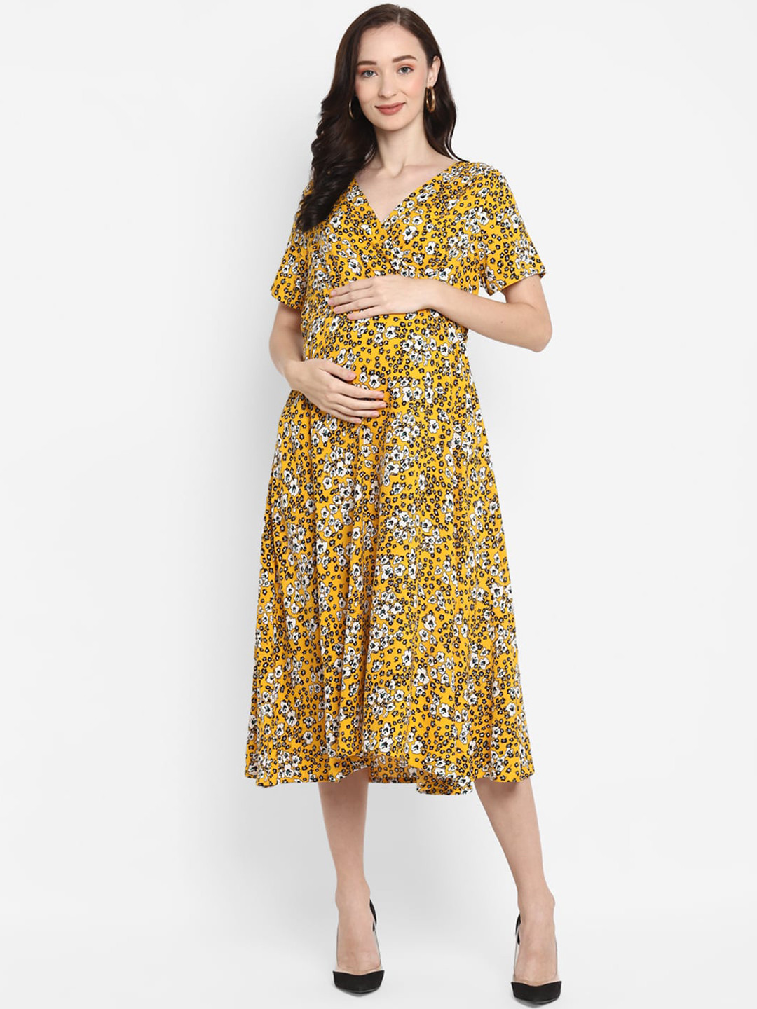 Buy Momsoon Maternity Yellow Floral Maternity Midi Dress Dresses for