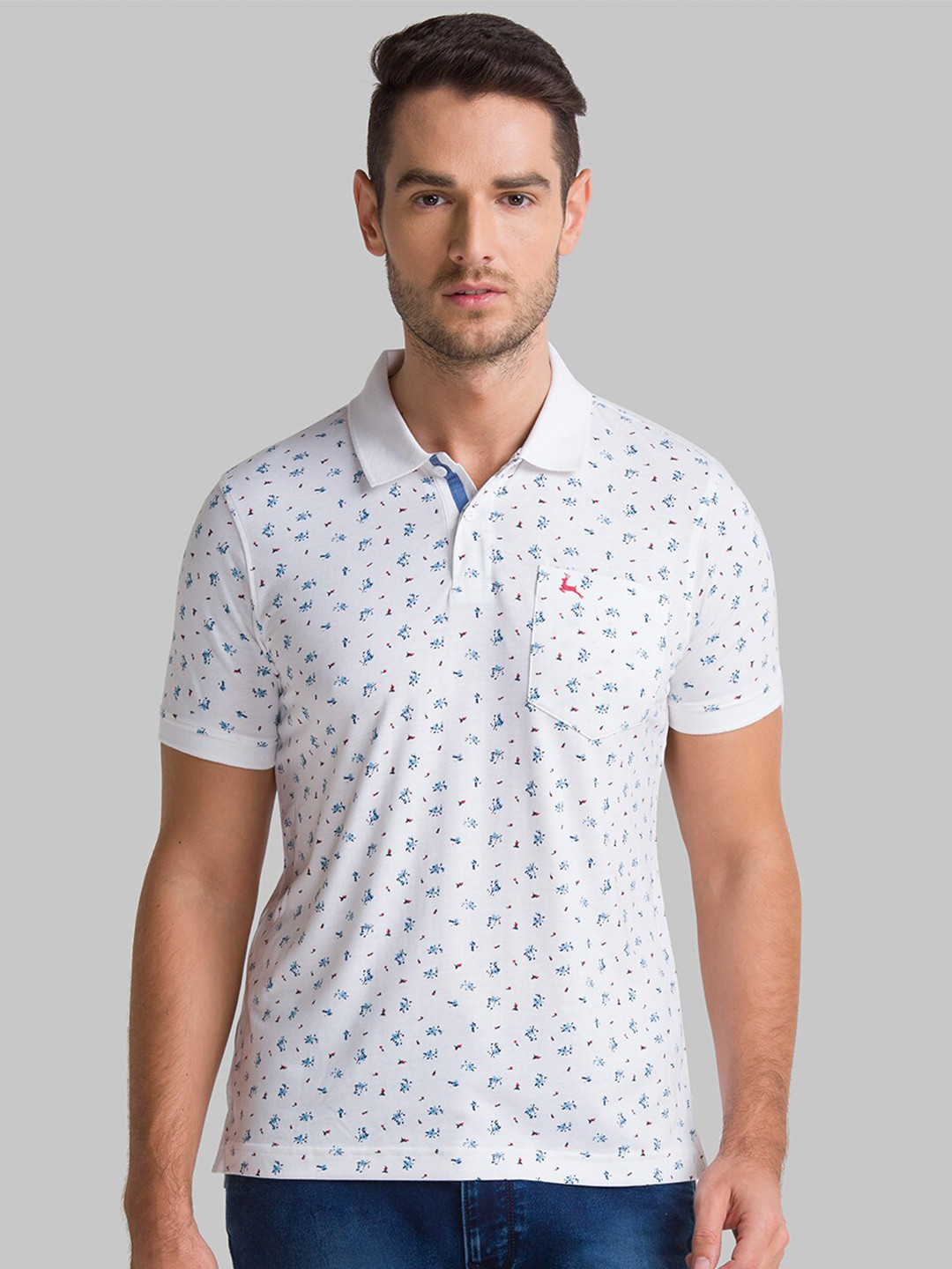 Buy Parx Men White & Blue Printed Polo Collar T Shirt - Tshirts for Men ...