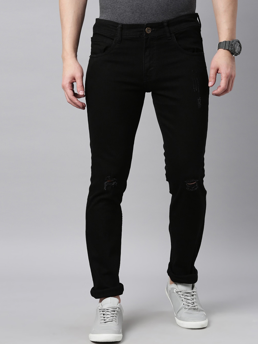 Buy Chennis Men Black Slim Fit Mildly Distressed Stretchable Jeans ...