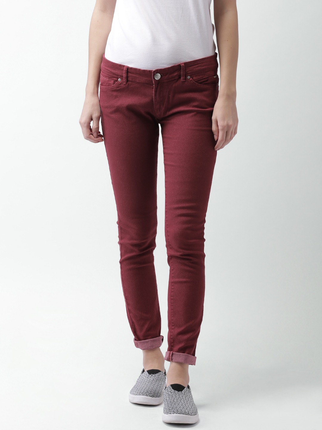 Buy ALCOTT Women Maroon Skinny Fit Mid Rise Clean Look Jeans Jeans