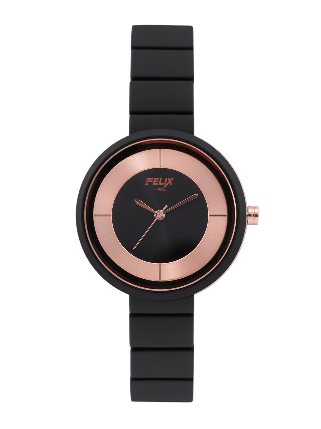Buy FELIX Women Rose Gold Toned & Black Bracelet Style Analogue Watch ...