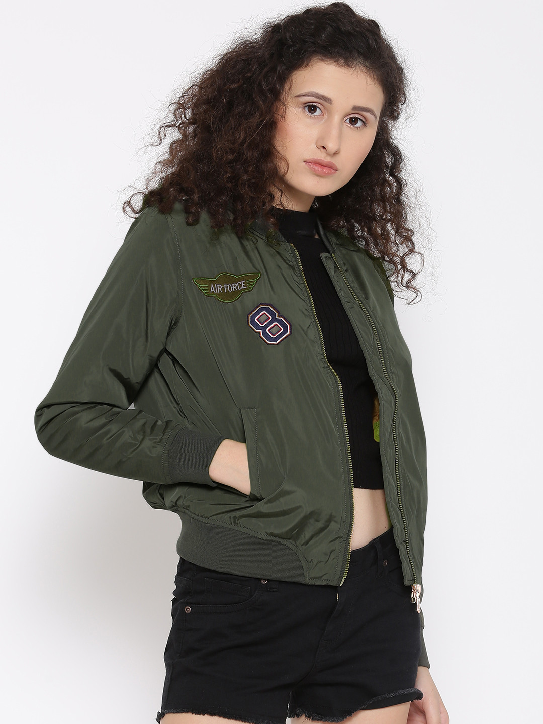 Buy FOREVER 21 Olive Green Bomber Jacket Jackets for Women 1552466