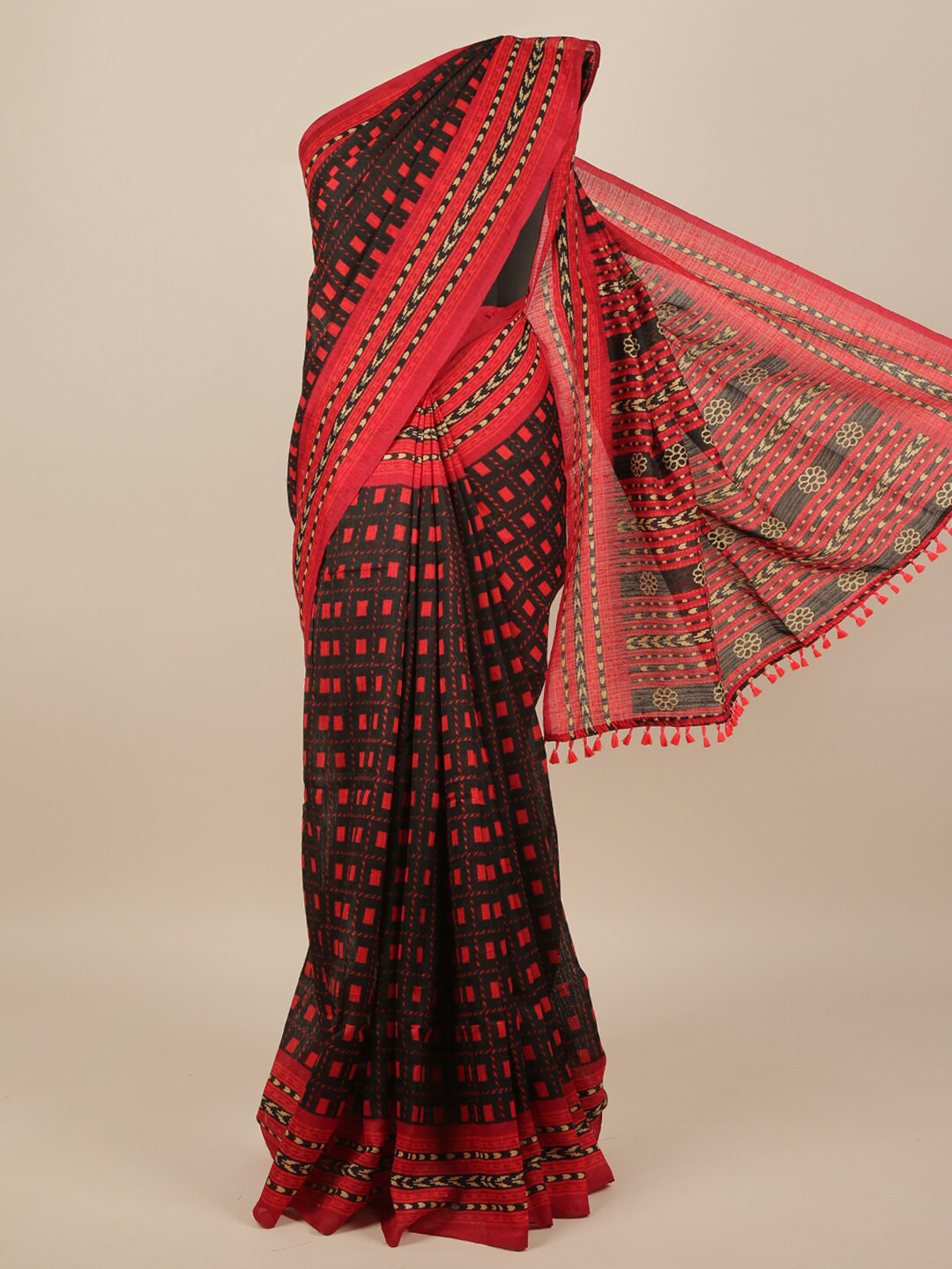 Buy Pothys Black & Red Jute Silk Saree Sarees for Women 15524662 Myntra