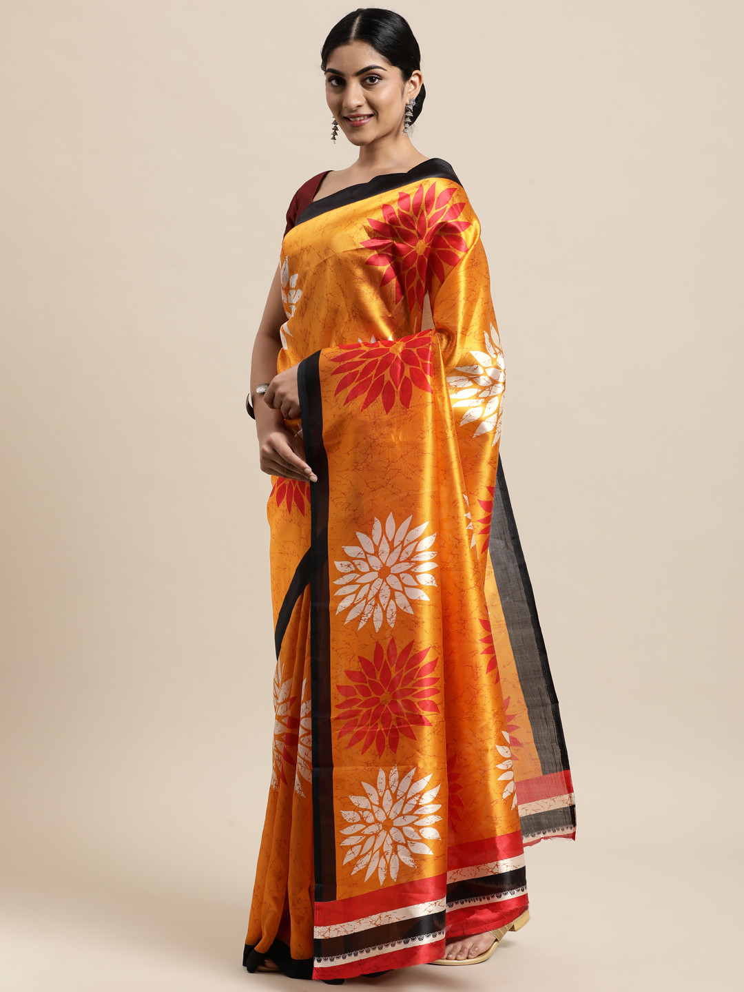 Buy KALINI Mustard Ethnic Motifs Art Silk Saree Sarees for Women