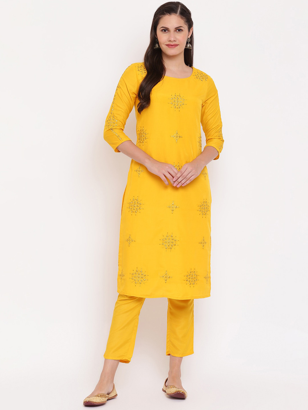 MONOMEE ADIRA YELLOW FLORAL PRINTED KURTI