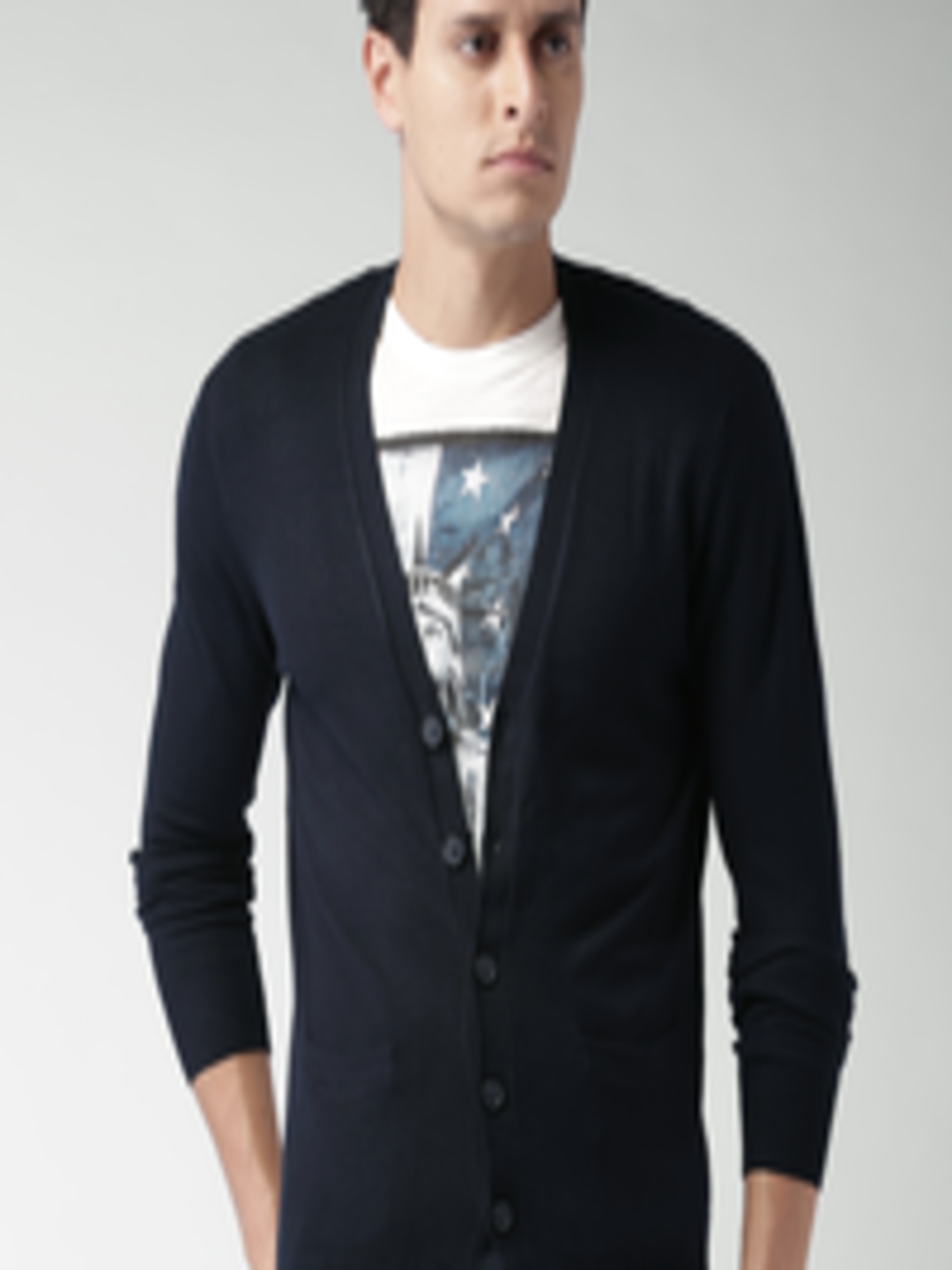 Buy ALCOTT Men Navy Blue Solid Cardigan - Sweaters for Men 1552691 | Myntra