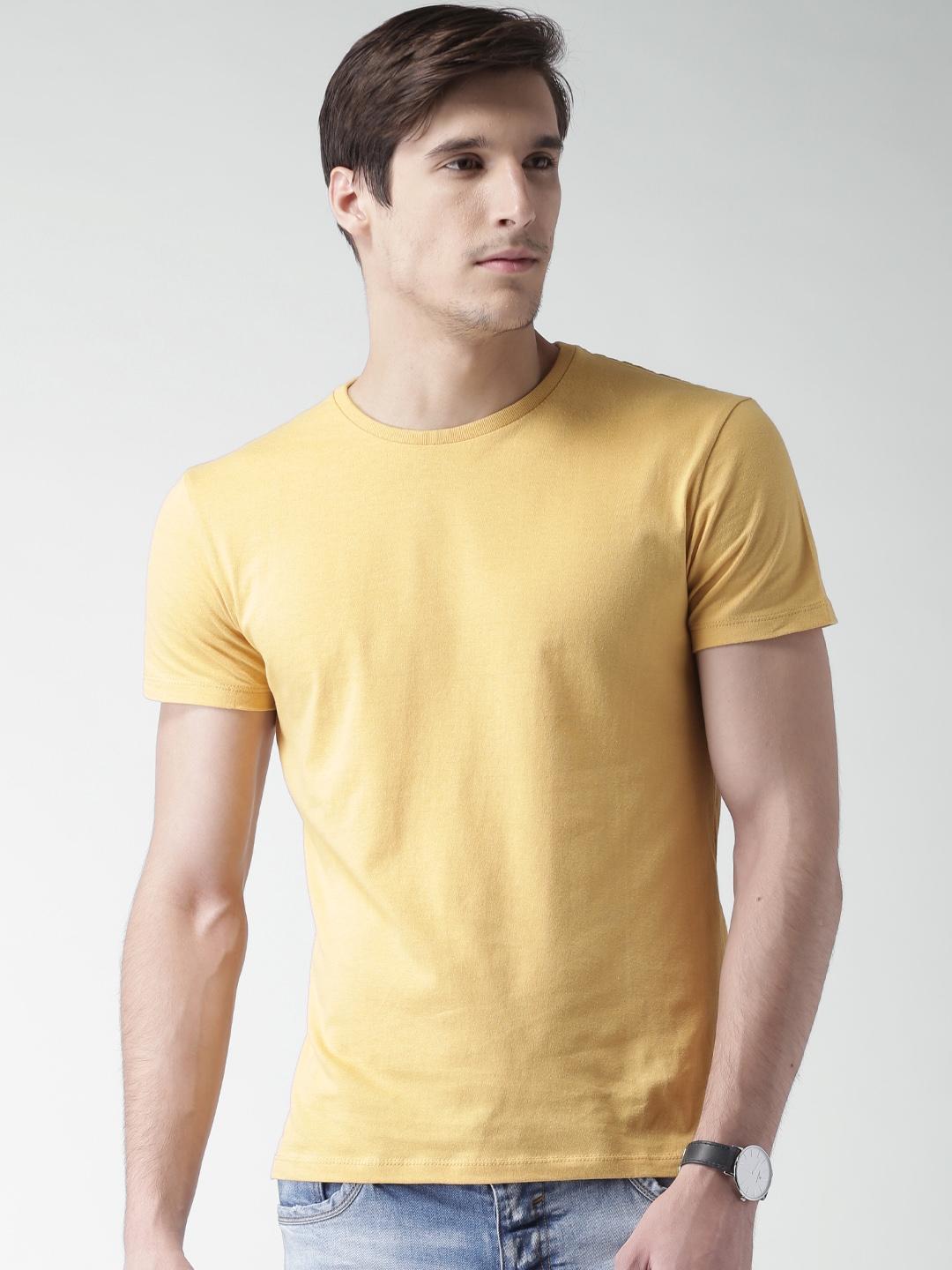 Buy ALCOTT Men Mustard Pure Cotton T Shirt - Tshirts for Men 1552757 ...