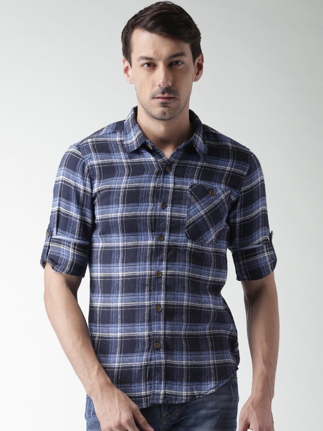 Buy ALCOTT Men Blue Checked Casual Shirt - Shirts for Men 1552827 | Myntra