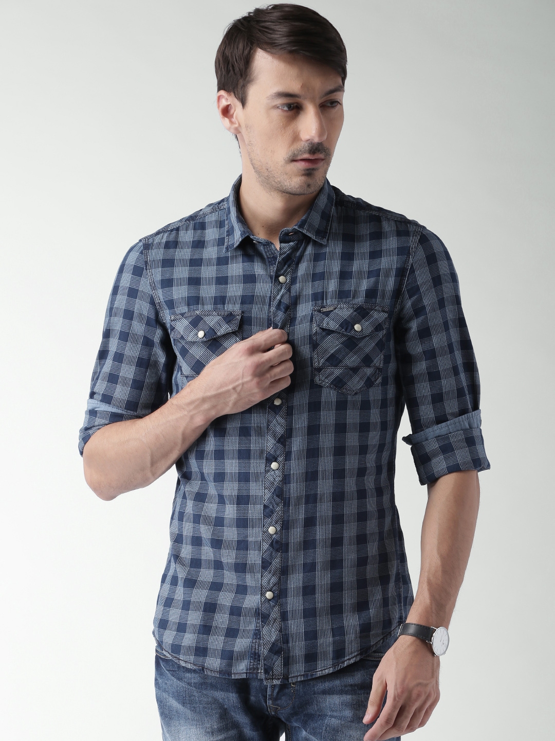 Buy ALCOTT Men Blue Checked Casual Shirt - Shirts for Men 1552840 | Myntra