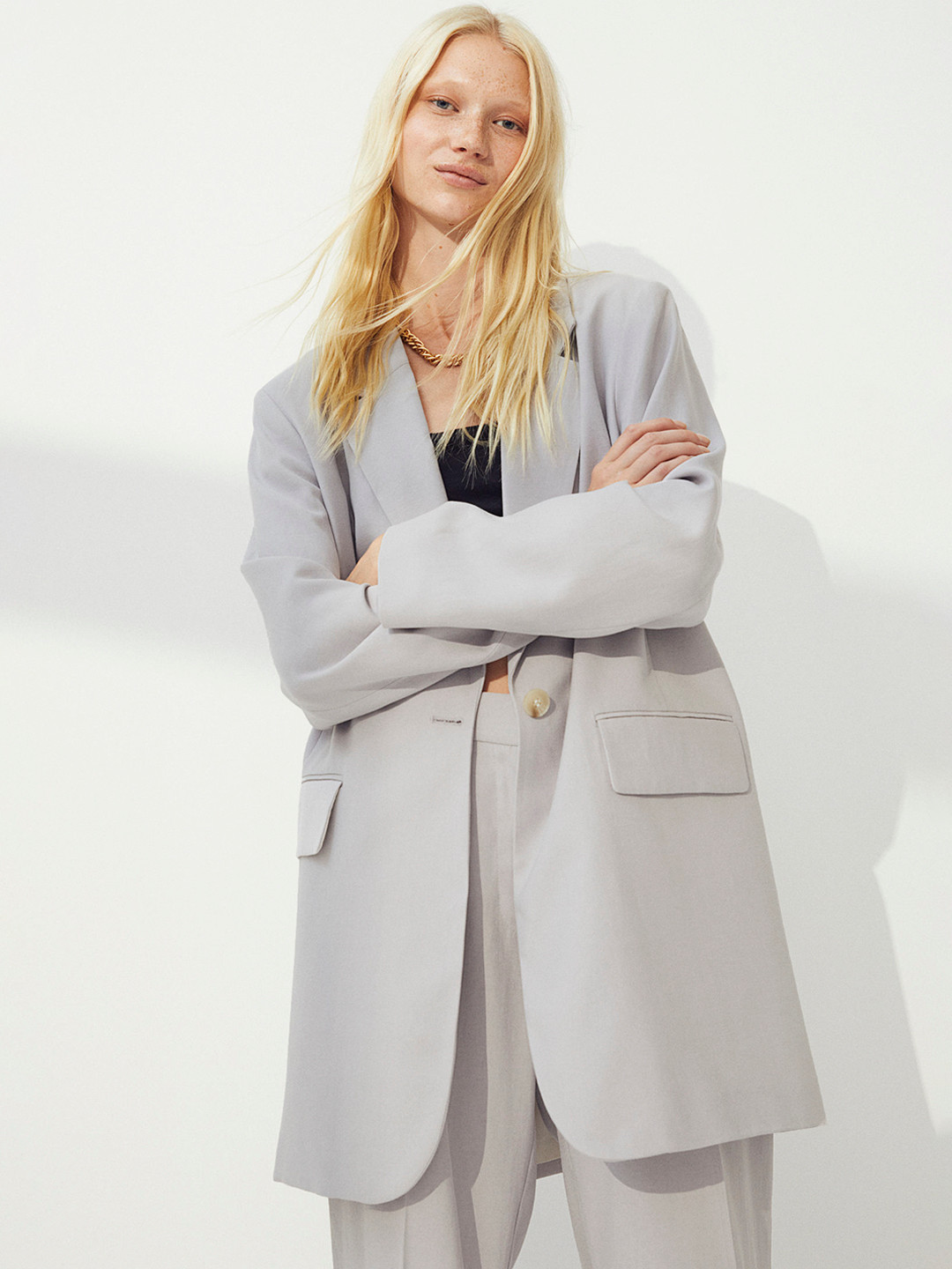 Buy H&M Women Grey Oversized Jacket Blazers for Women 15530710 Myntra