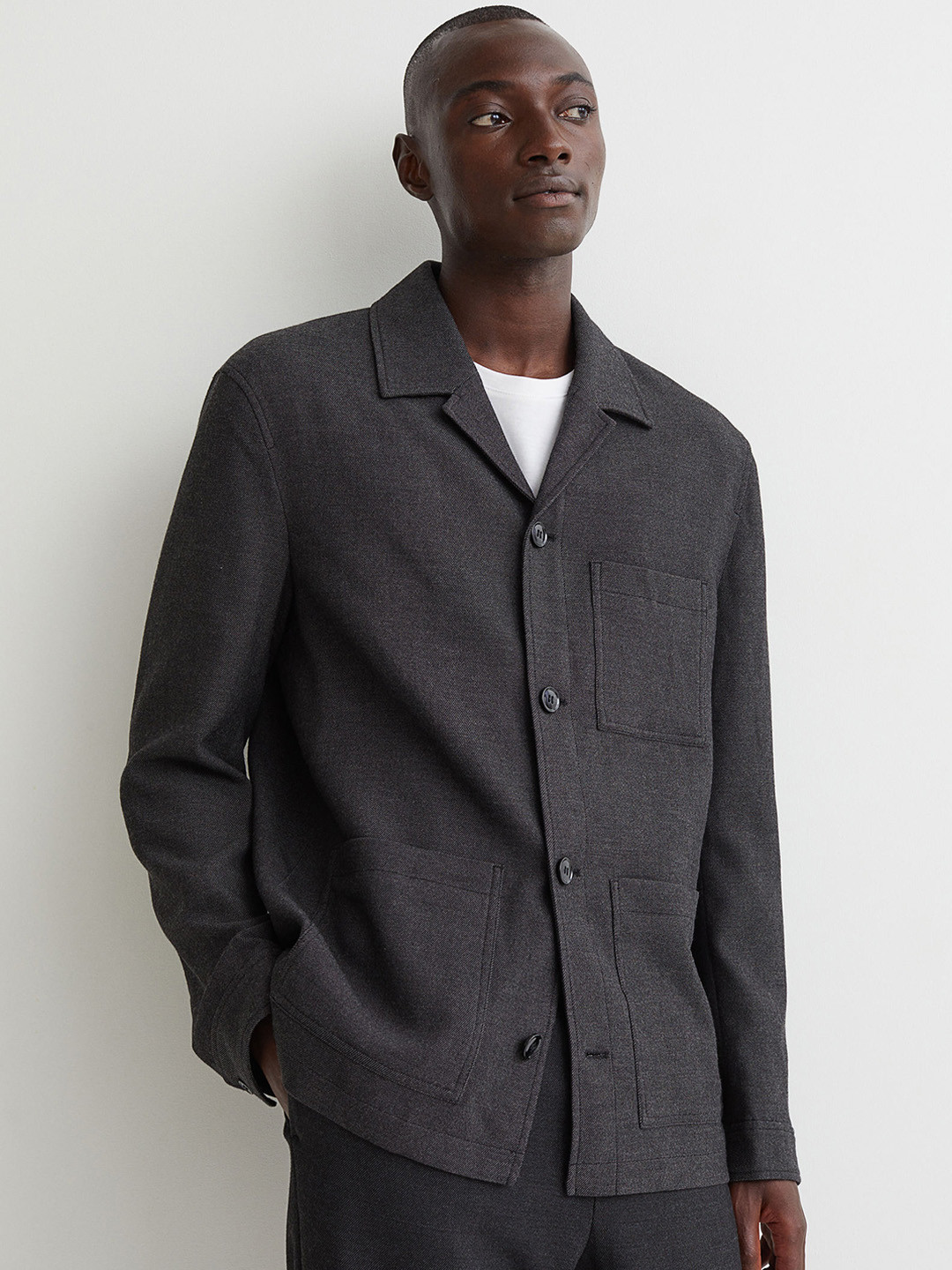 Buy H&M Men Charcoal Grey Solid Regular Fit Jacket Jackets for Men