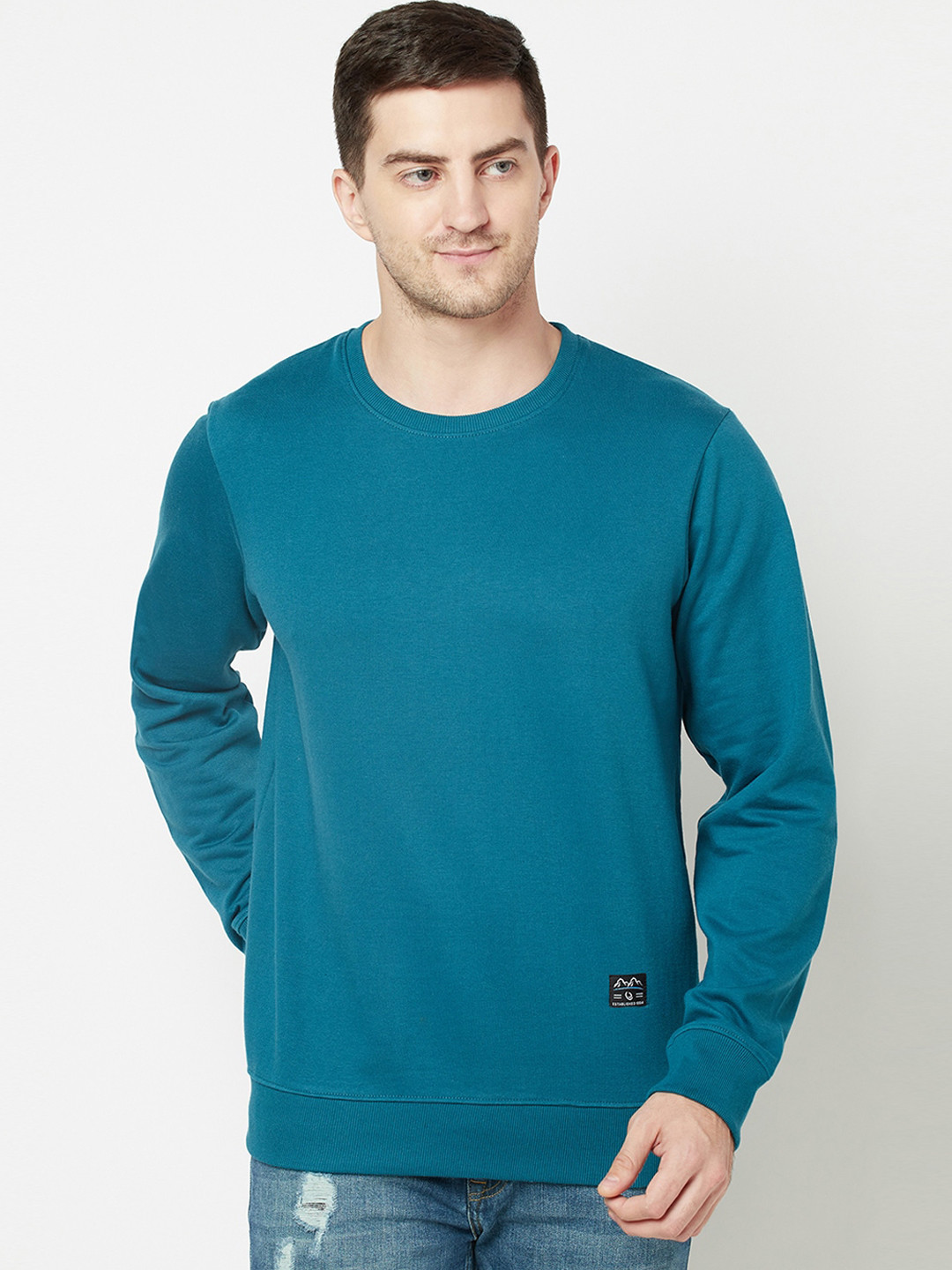 Buy ELEGANCE Men Teal Solid Round Neck Sweatshirt Sweatshirts for Men