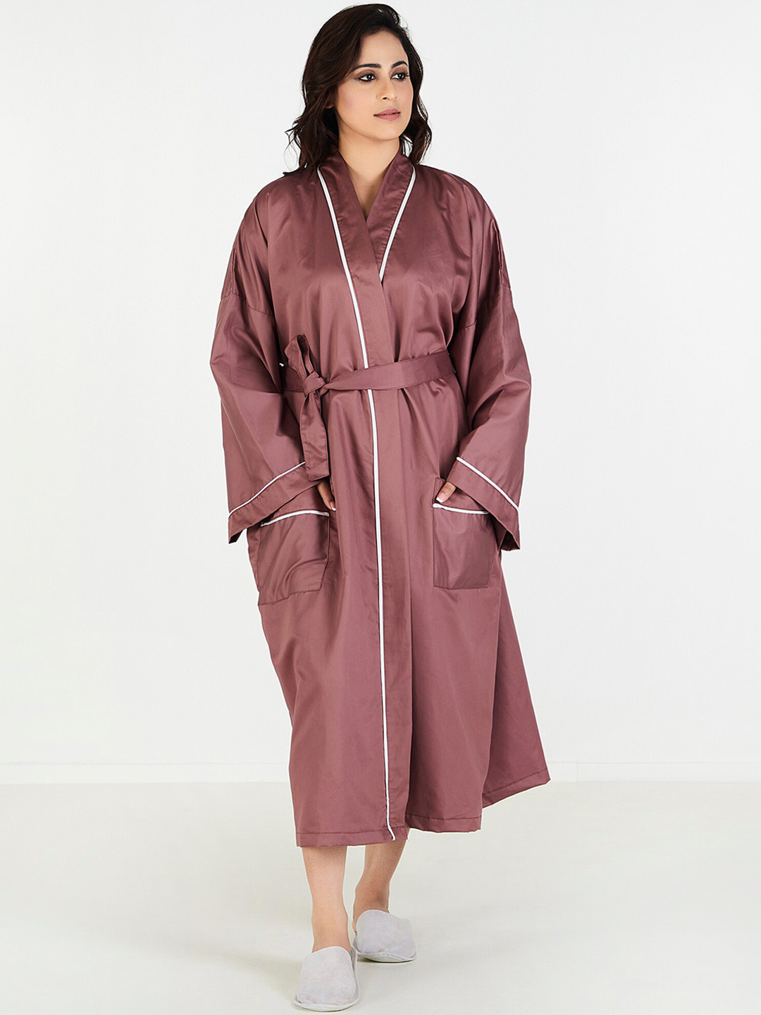 Buy MYTRIDENT Women Mauve Solid Satin Bath Robe - Bath Robe for Women ...