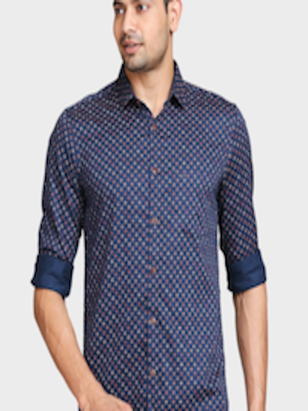 Buy ColorPlus Men Blue Tailored Fit Opaque Printed Casual Shirt ...