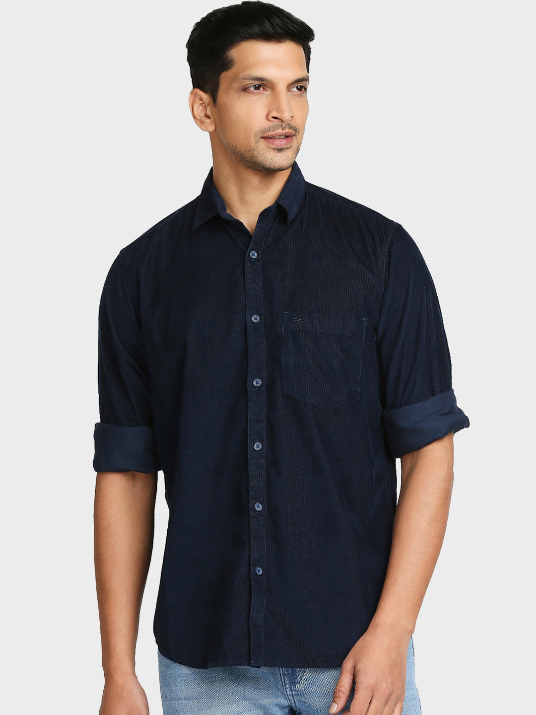 Buy ColorPlus Men Navy Blue Solid Tailored Fit Casual Shirt - Shirts ...