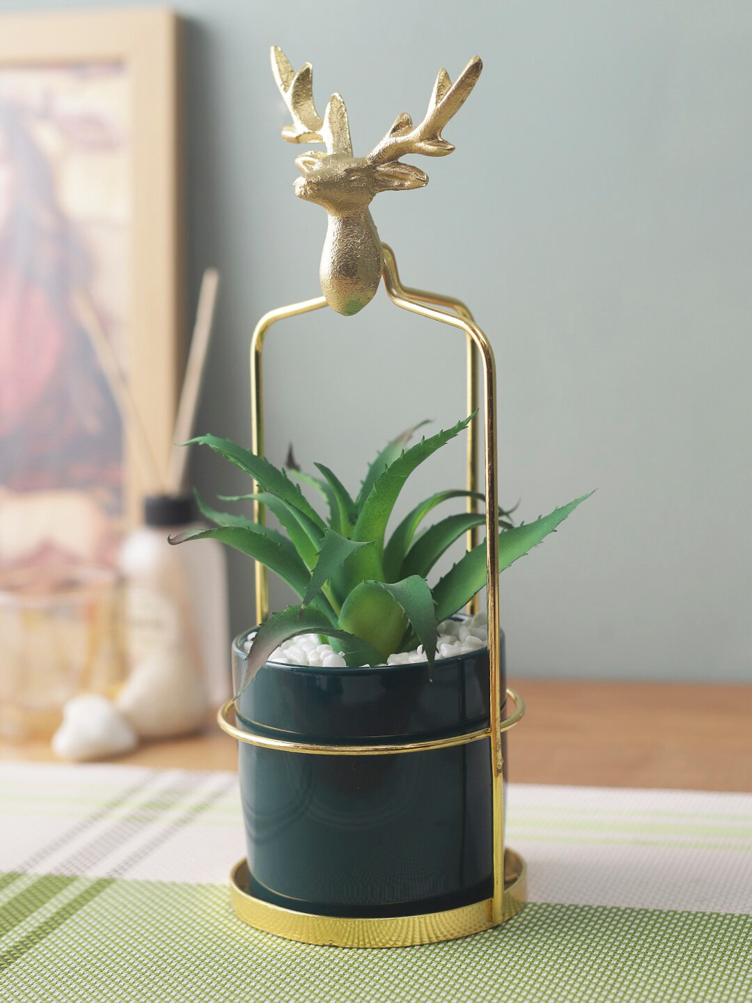 Buy House Of Accessories Teal Green & Gold Toned Artificial Plant With