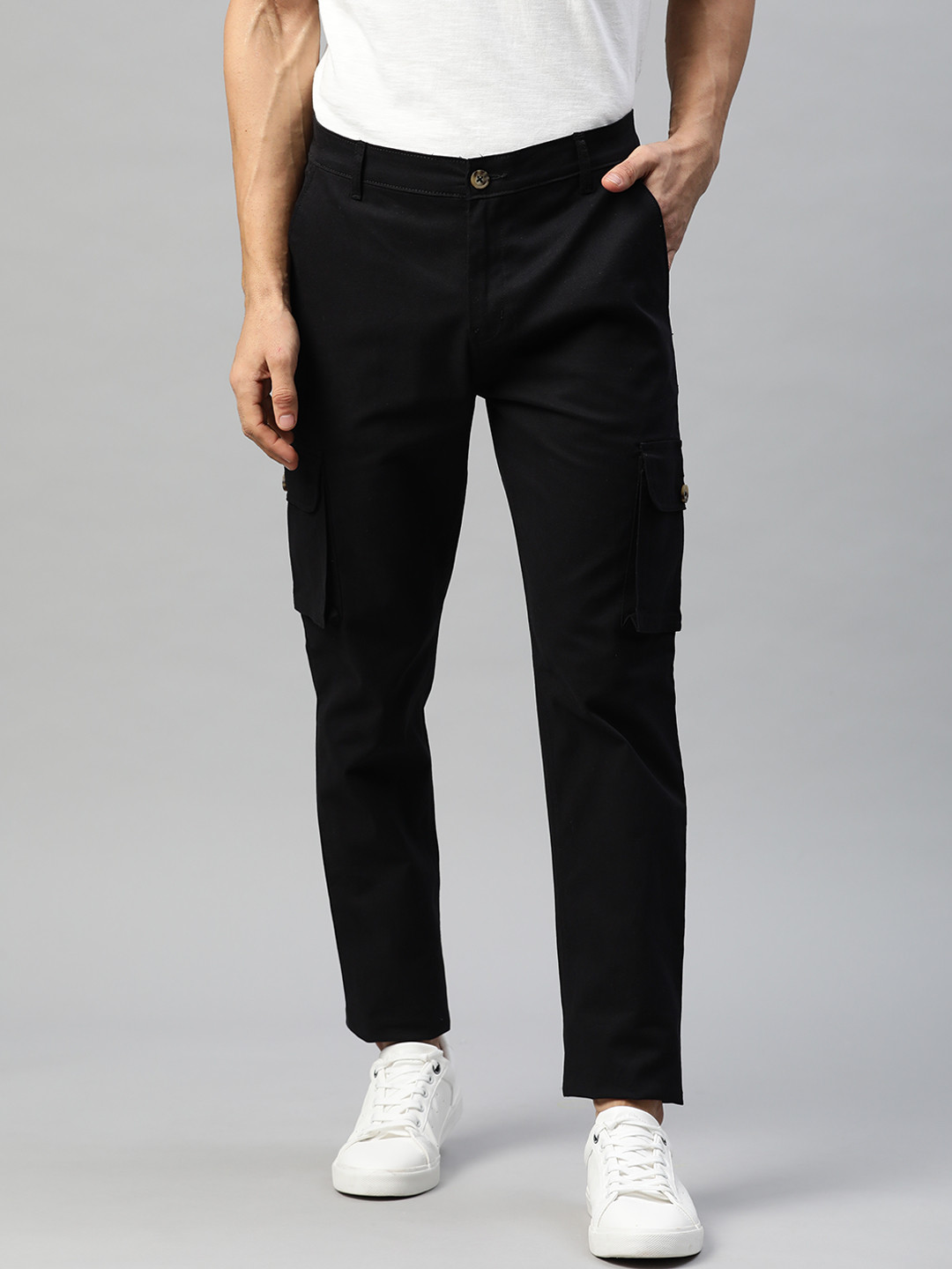 Buy Hubberholme Men Black Slim Fit Cargos Trousers Trousers for Men