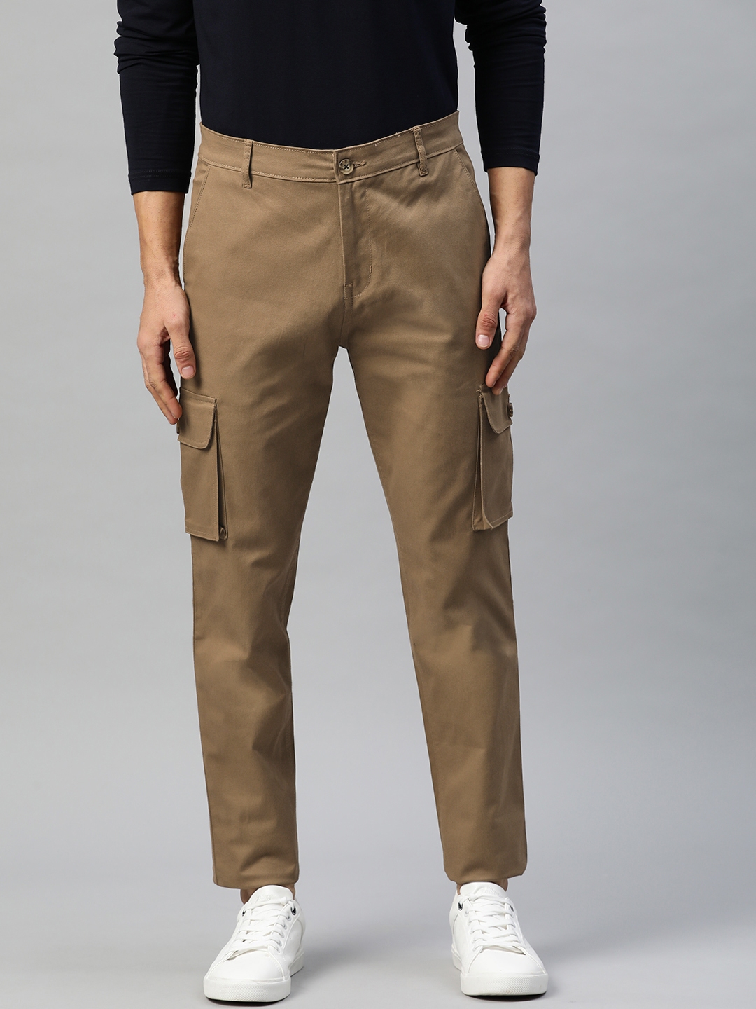 Buy Hubberholme Men Khaki Slim Fit Cargos Trousers - Trousers for Men ...