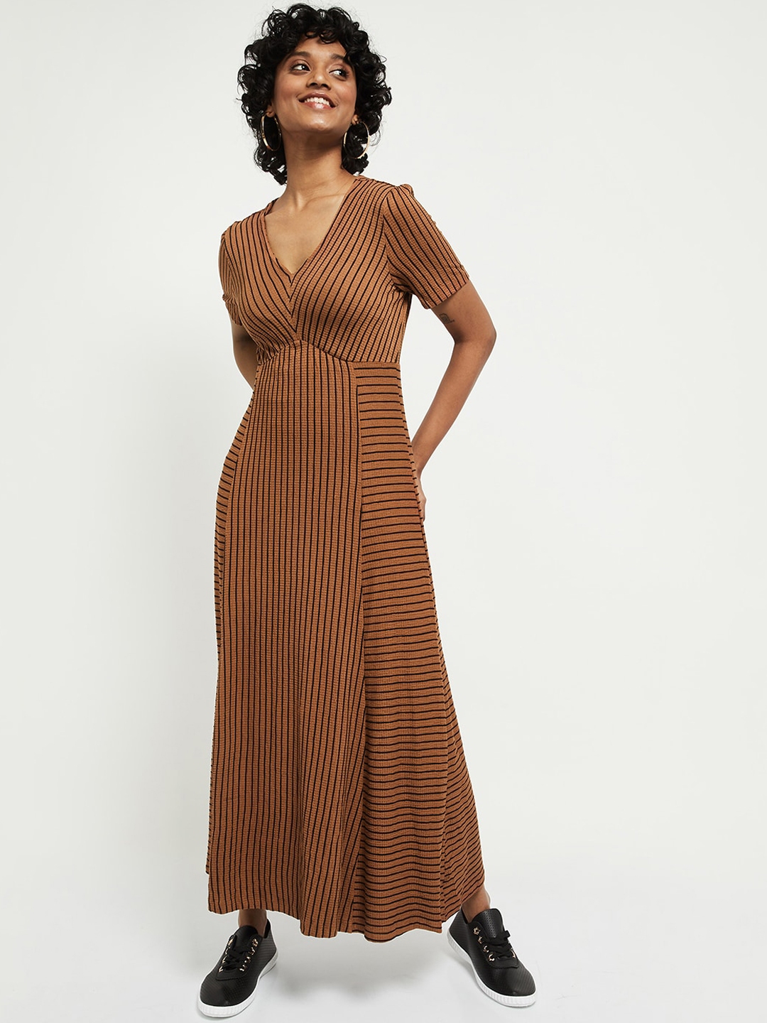 Buy Max Woman Brown Striped Maxi Dress - Dresses for Women 15542400 ...