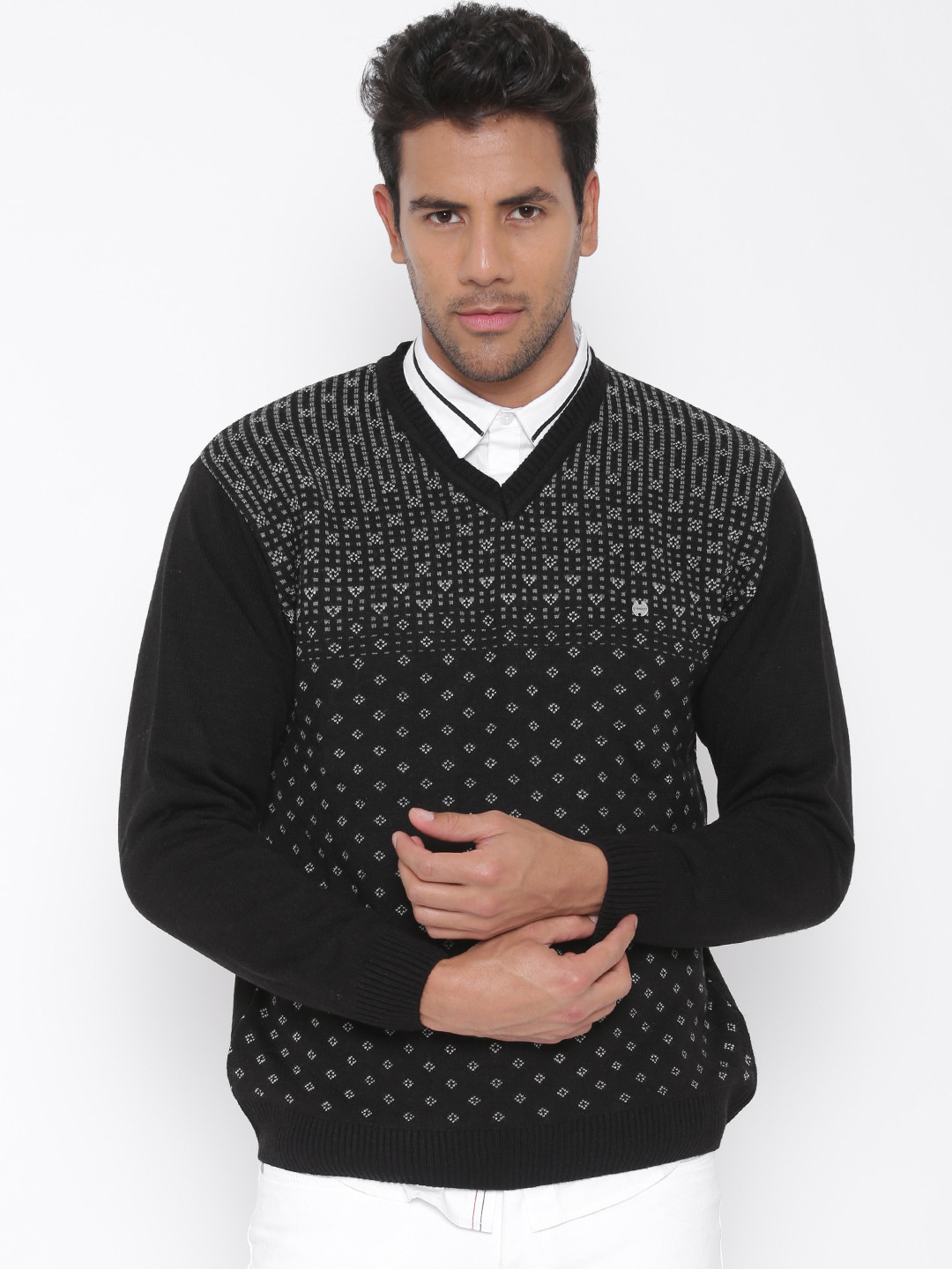Buy Duke Stardust Men Black Patterned Sweater Sweaters for Men