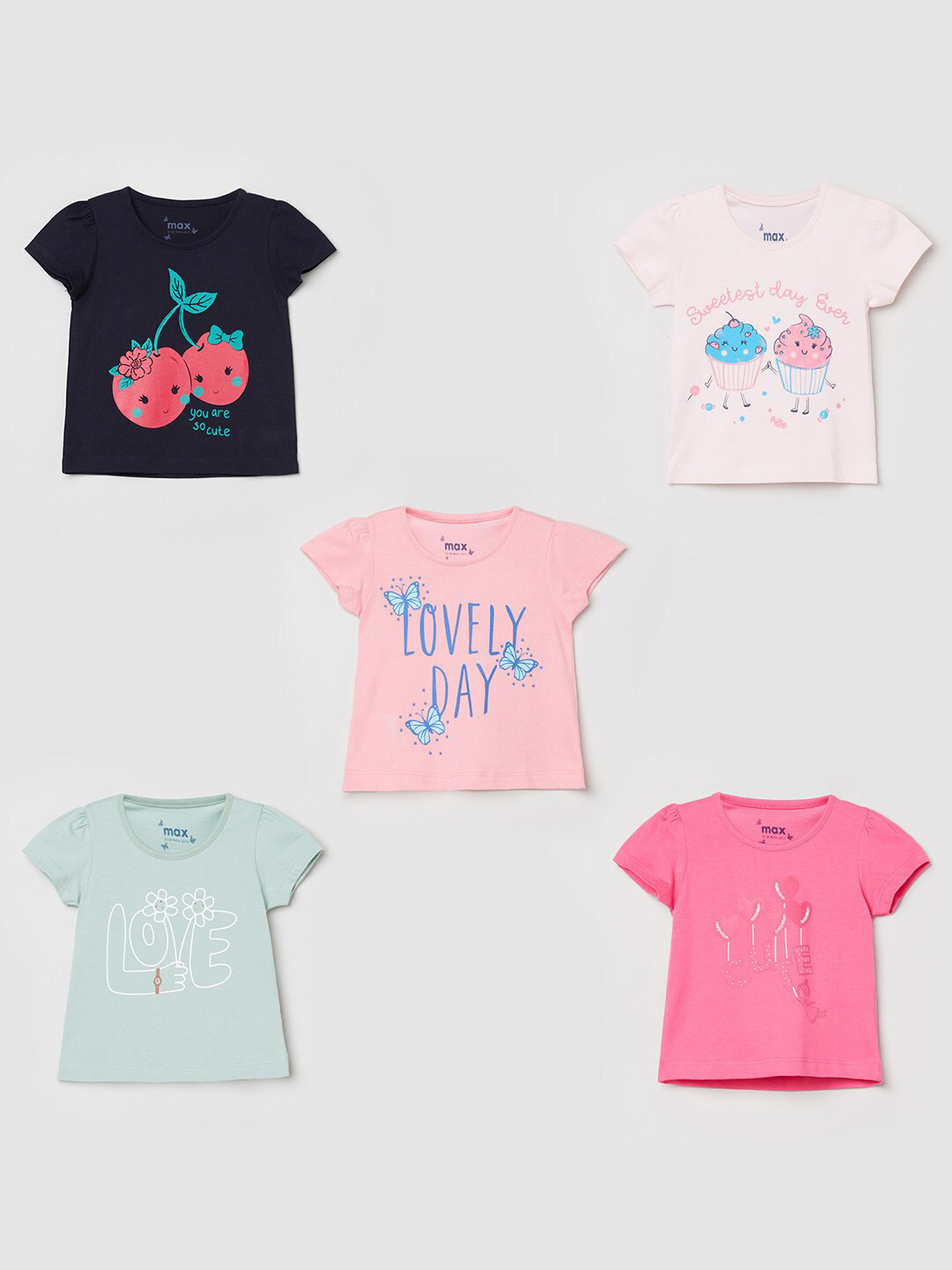 Buy Max Girls Multicoloured 5 Printed V Neck T Shirt Tshirts for