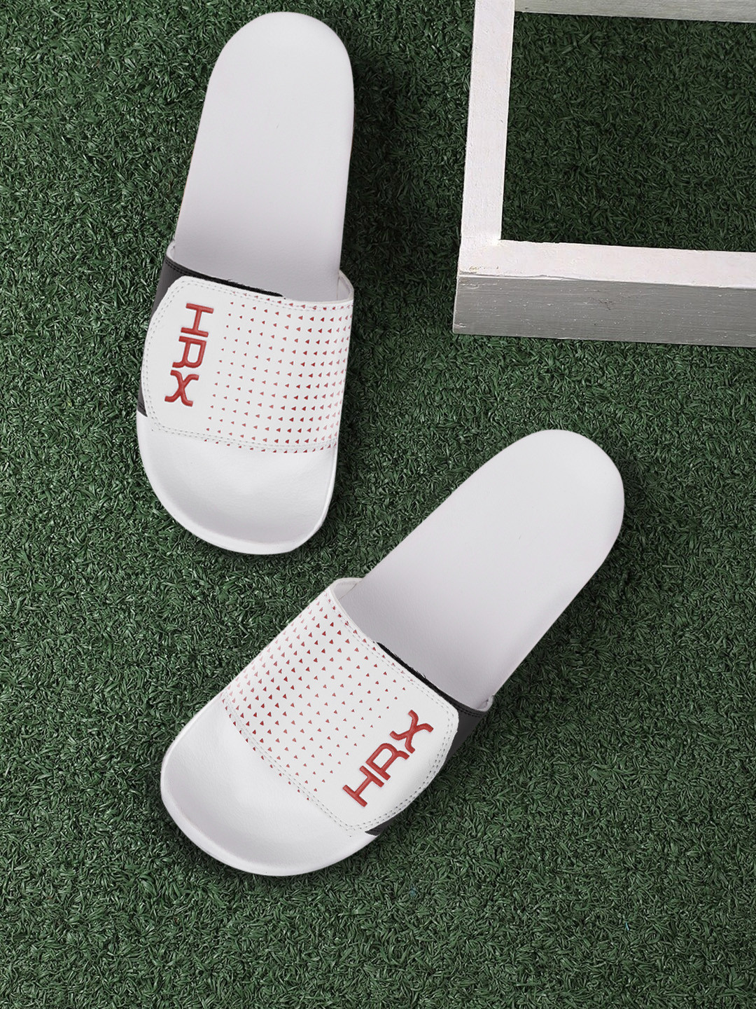 Buy HRX By Hrithik Roshan Men White & Red Brand Logo & Ditsy Print Comfort Sliders - Flip Flops 