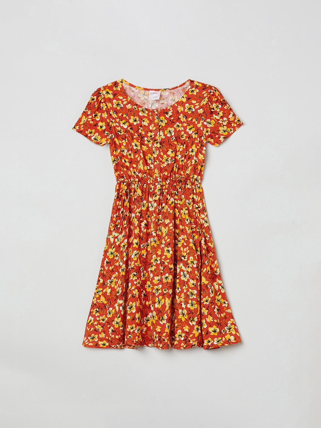 Buy Max Rust & Yellow Floral Georgette Dress - Dresses for Girls ...