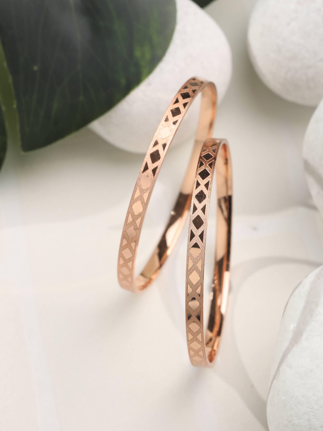 Buy Priyaasi Set Of 2 Rose Gold Plated Handcrafted Bangles Bangle for