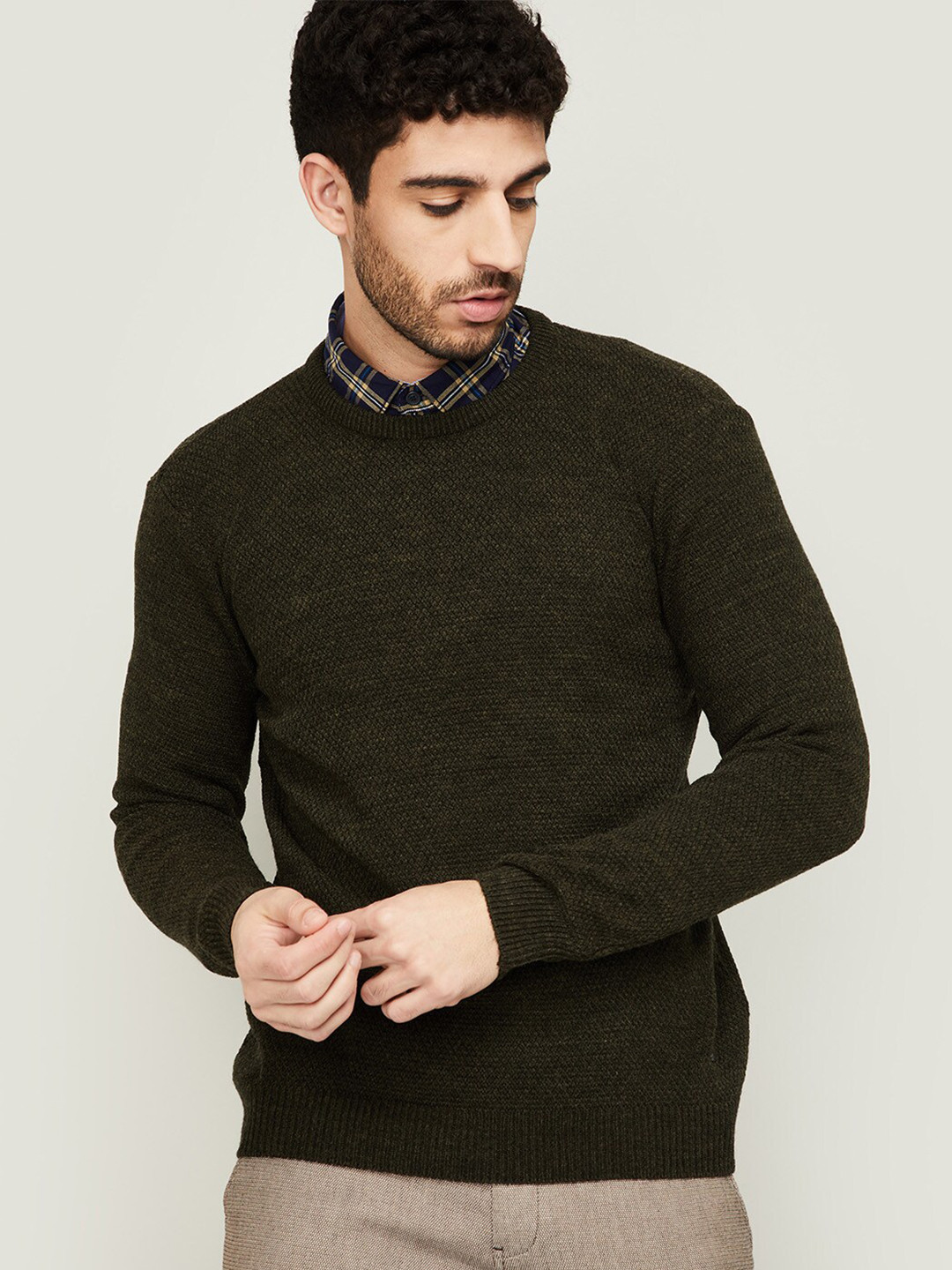 Buy CODE By Lifestyle Men Olive Green Pullover Sweaters for Men