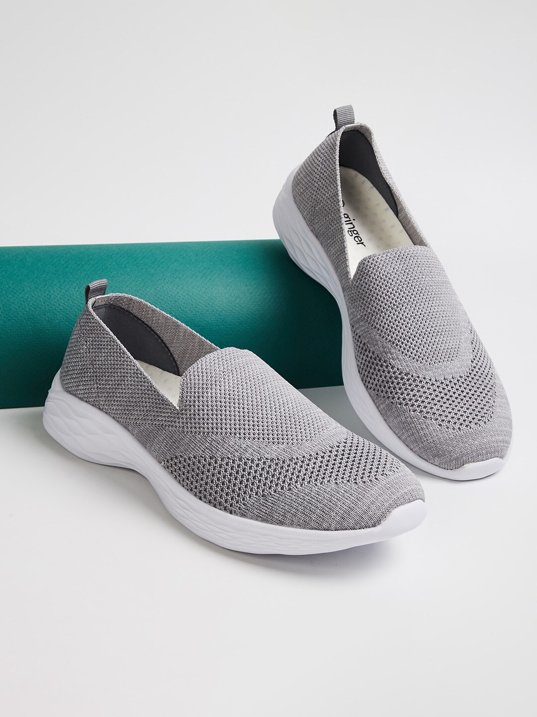 Buy Ginger By Lifestyle Women Grey Woven Design Slip On Sneakers ...
