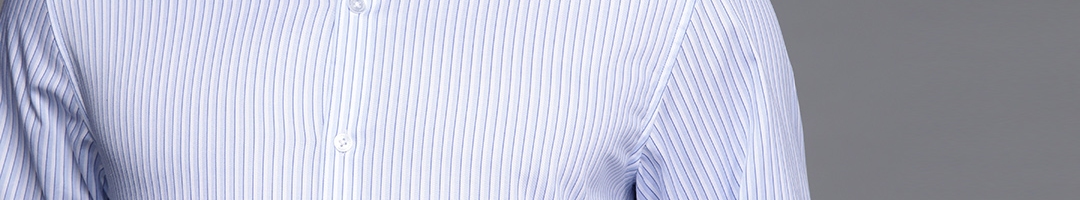 Buy Louis Philippe Men Blue & White Pure Cotton Slim Fit Striped Formal ...