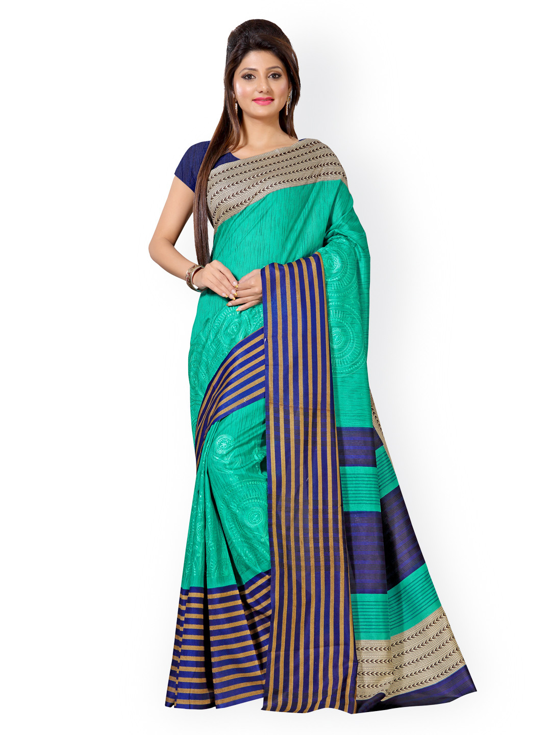 Buy Saree Mall Green & Blue Embroidered Silk Saree Sarees for Women 1556775 Myntra