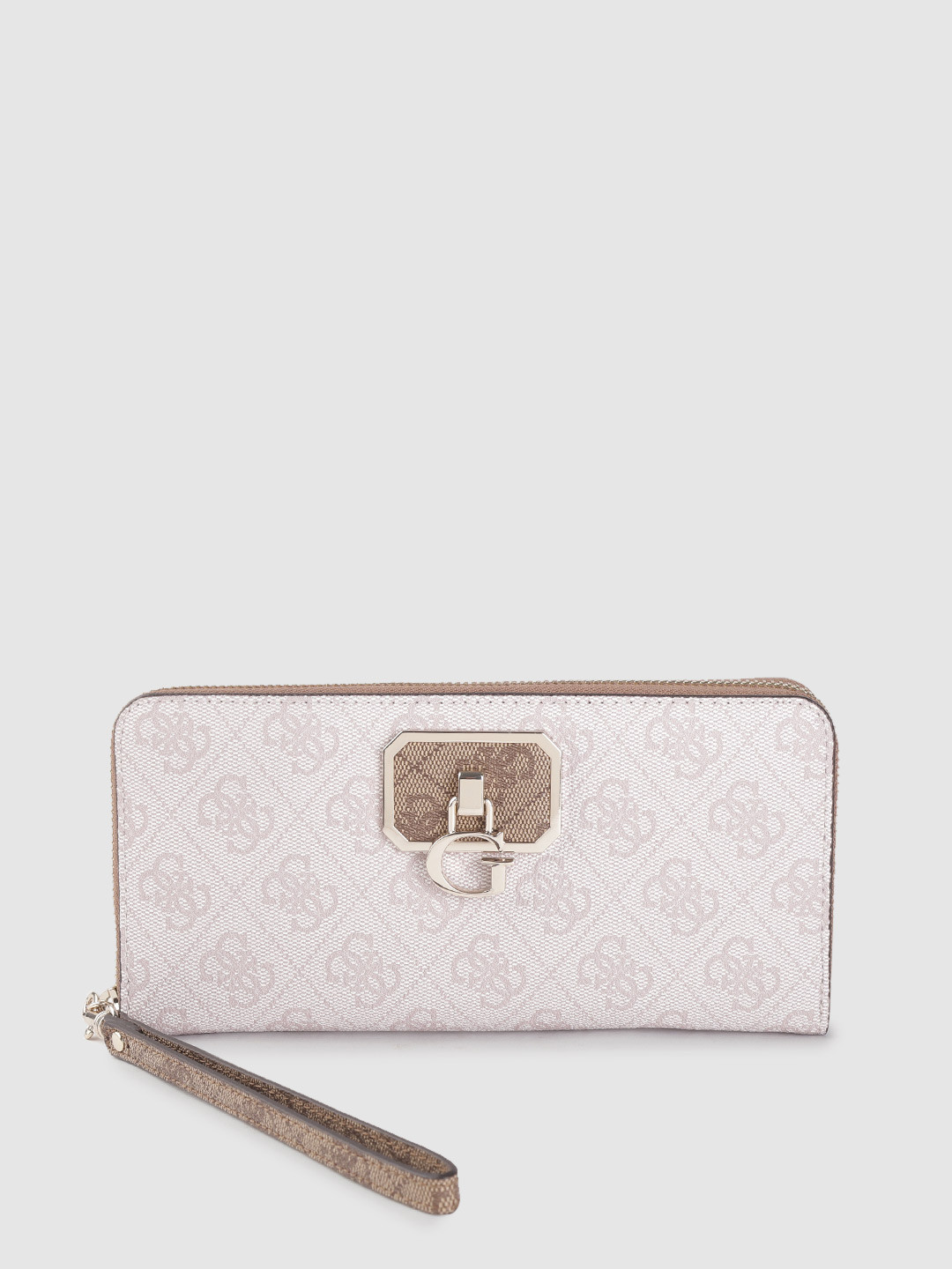 Buy GUESS Women White & Light Pink Brand Logo Print Zip Around Wallet Wallets for Women