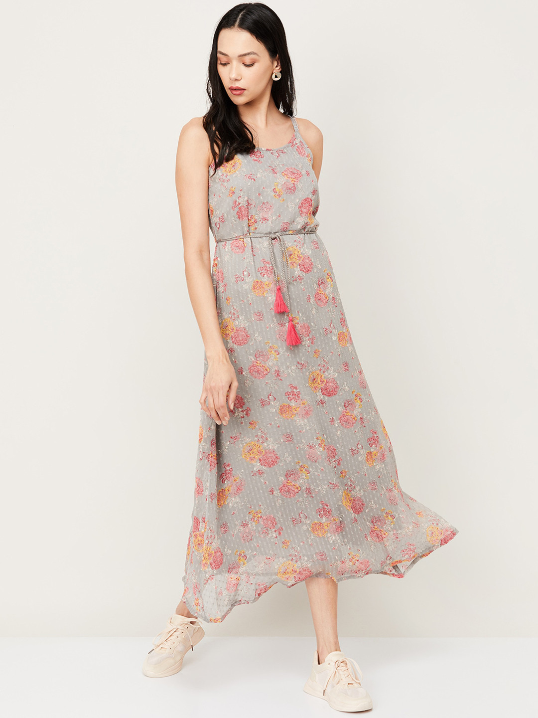 Buy Colour Me By Melange Grey Floral Maxi Dress Dresses for Women