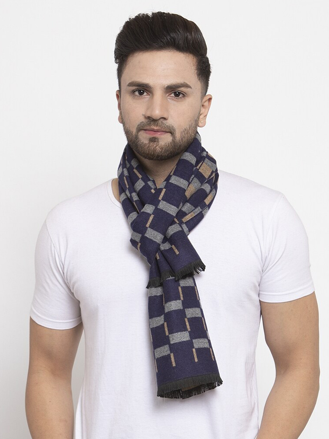 Buy Calvadoss Men Navy Blue & Grey Checked Regular Fit Mufflers Mufflers for Men 15574986 Myntra