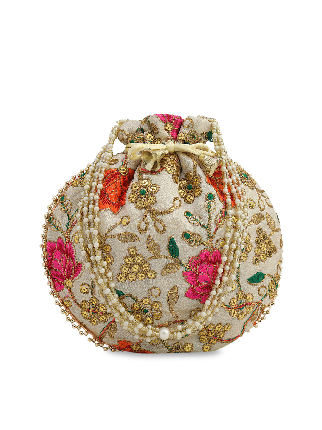 Buy Gaura Pakhi Beige & Pink Embellished Potli Clutch Clutches for