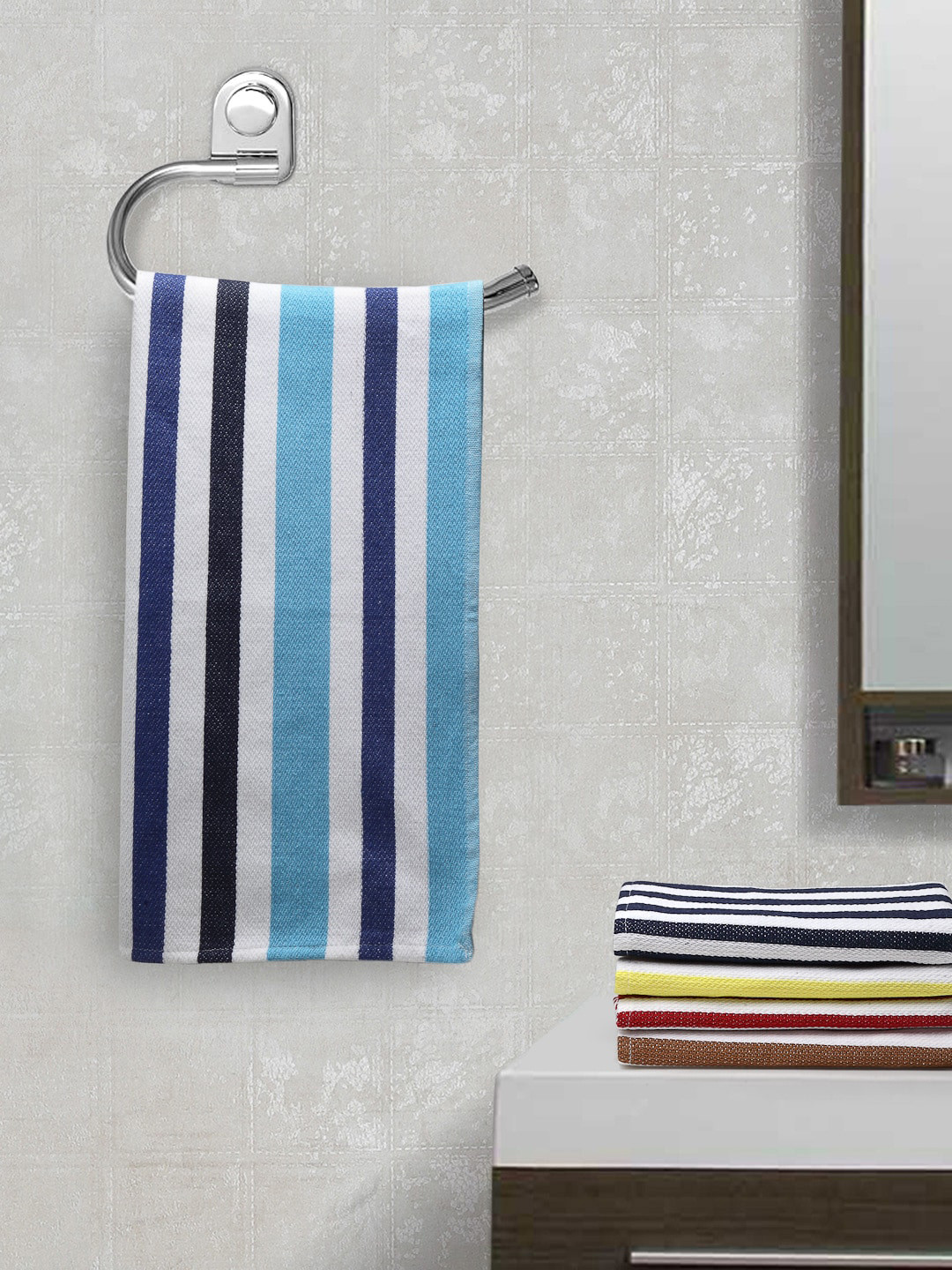 Buy Arrabi Set Of 5 Striped 210 GSM Hand Towels Hand Towels for
