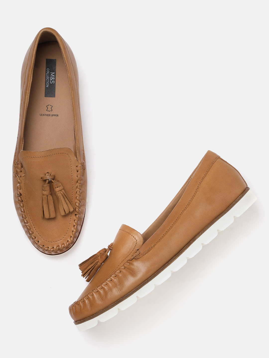 Buy Marks & Spencer Women Tan Brown Solid Leather Tassel Loafers