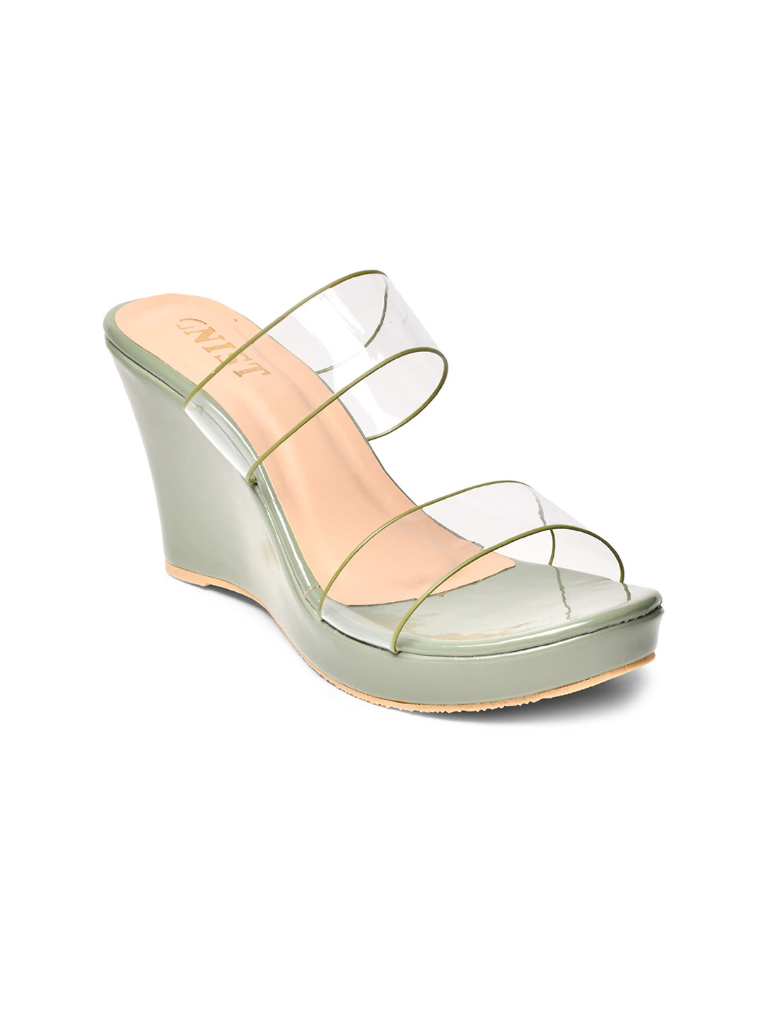 Buy GNIST Women Olive Green & Transparent Wedge Sandals Heels for
