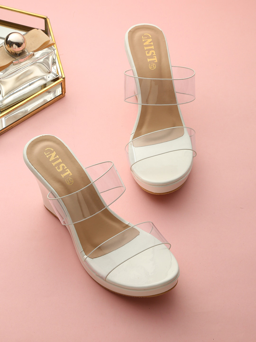 Buy GNIST White Double Clear Strap Wedges Heels Heels for Women