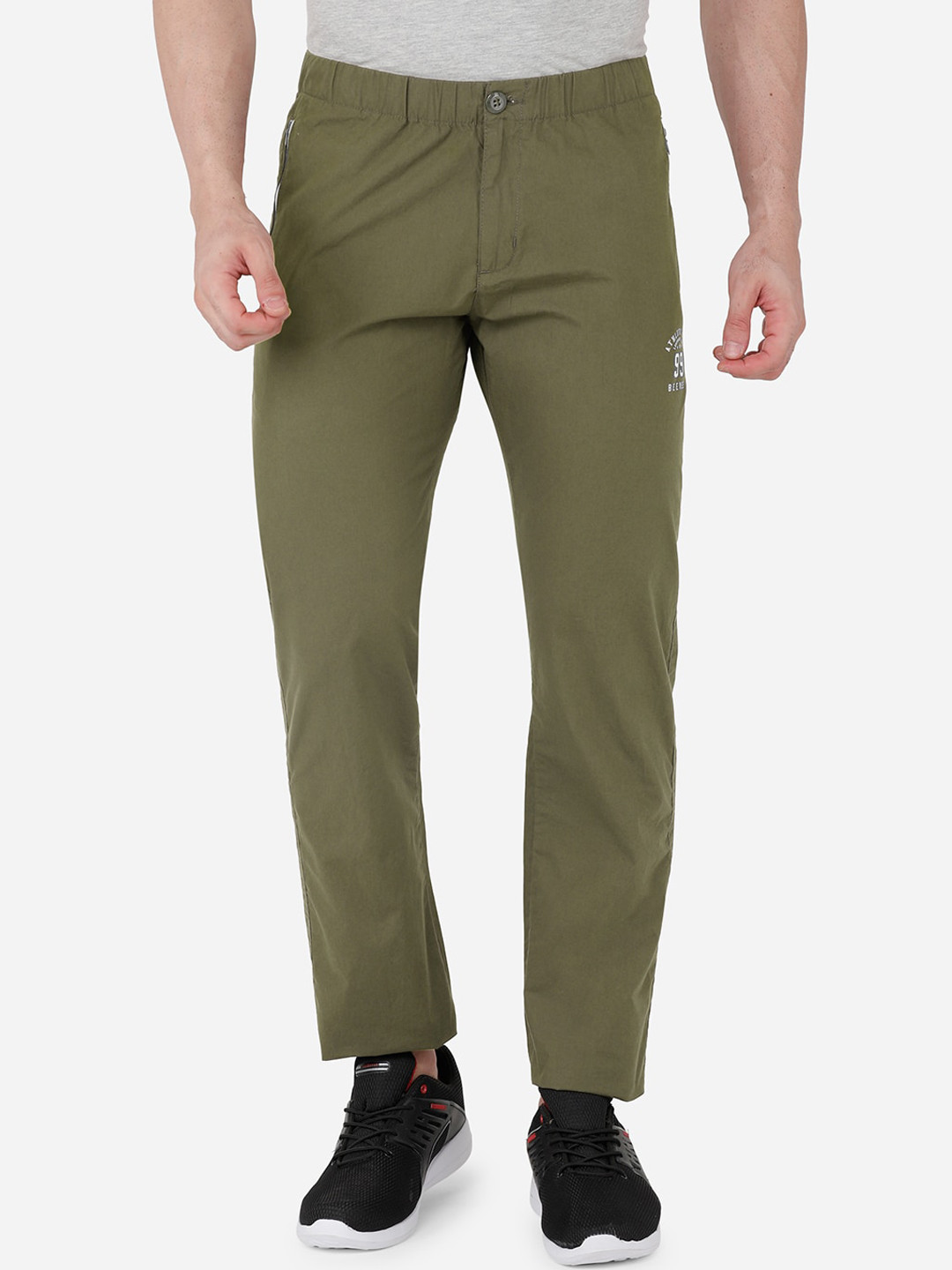 Buy Beevee Men Olive Green Solid Pure Cotton Track Pants Track Pants