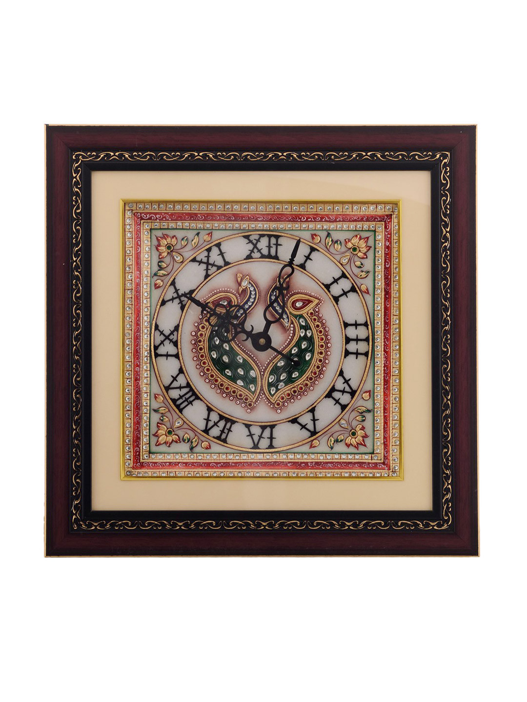 Buy ECraftIndia Off White Dial Marble & Wooden Frame Handcrafted 35.56