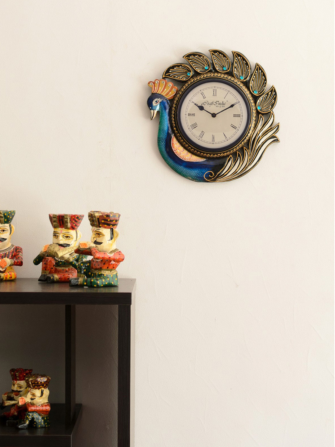 Buy ECraftIndia Cream Coloured Dial Peacock Shaped Wooden Handcrafted