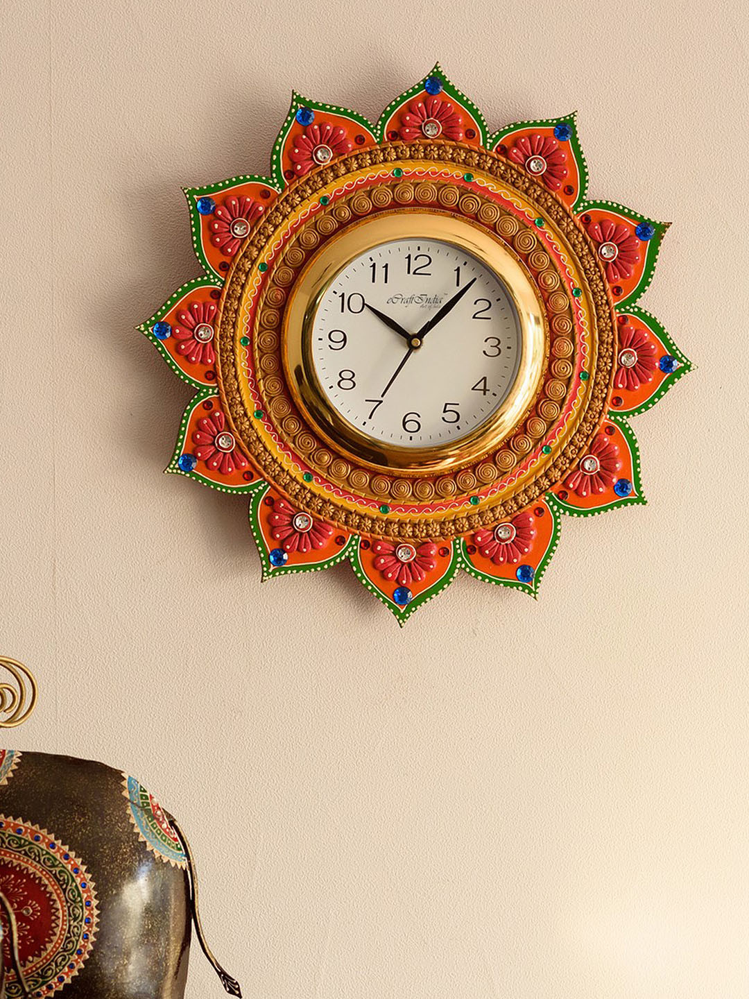 Buy ECraftIndia White Dial Wooden 35.56 Cm Handcrafted Analogue Wall