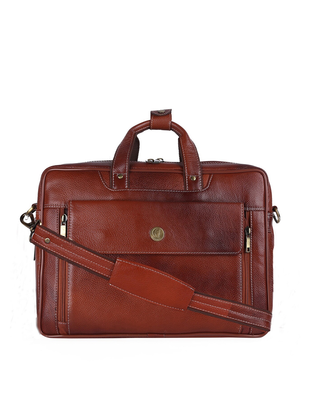 Buy HiLEDER Unisex Tan Textured Leather Laptop Bag - Laptop Bag for ...