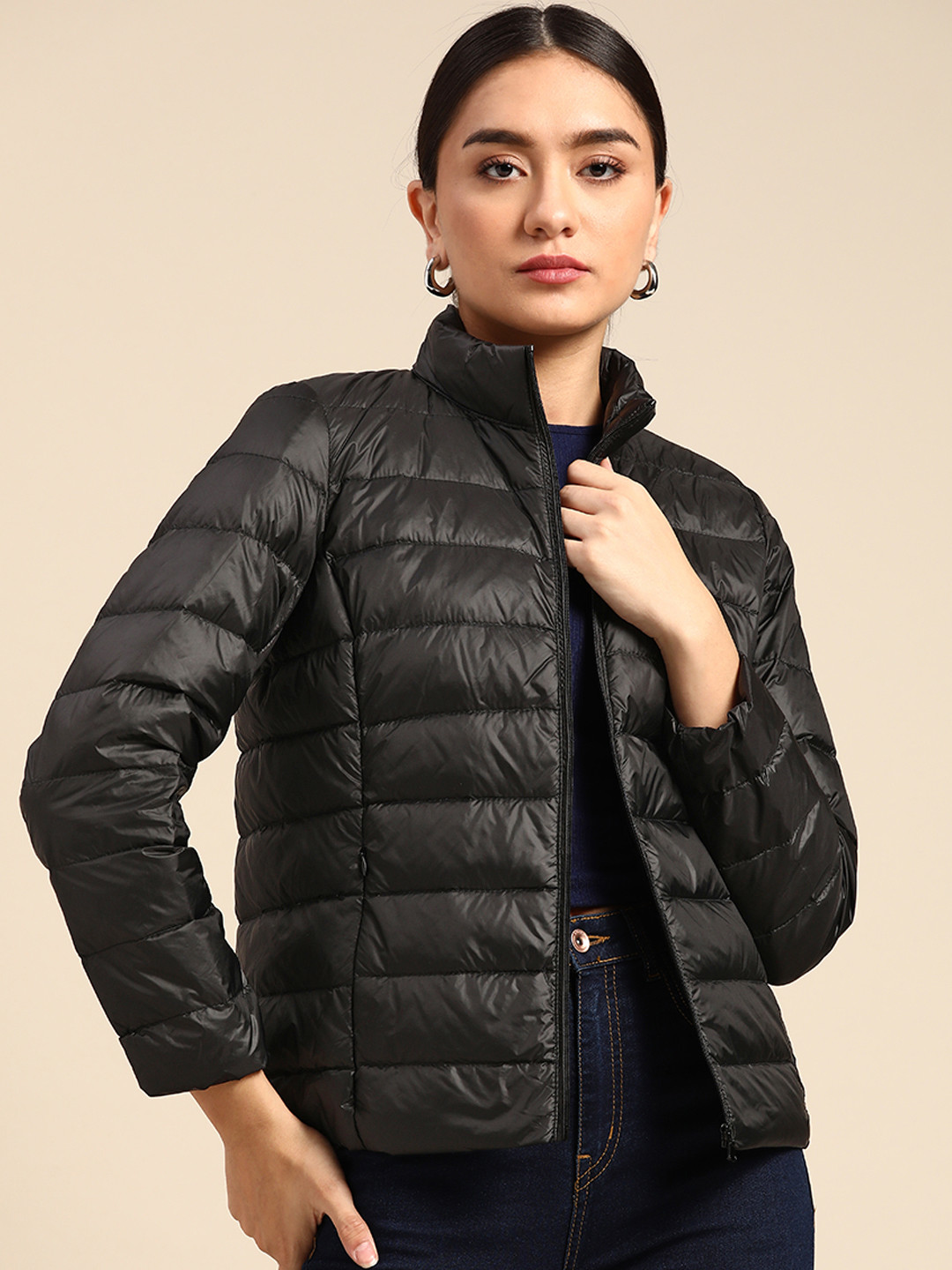 Buy COVER STORY Women Black Solid Lightweight Puffer Jacket Jackets